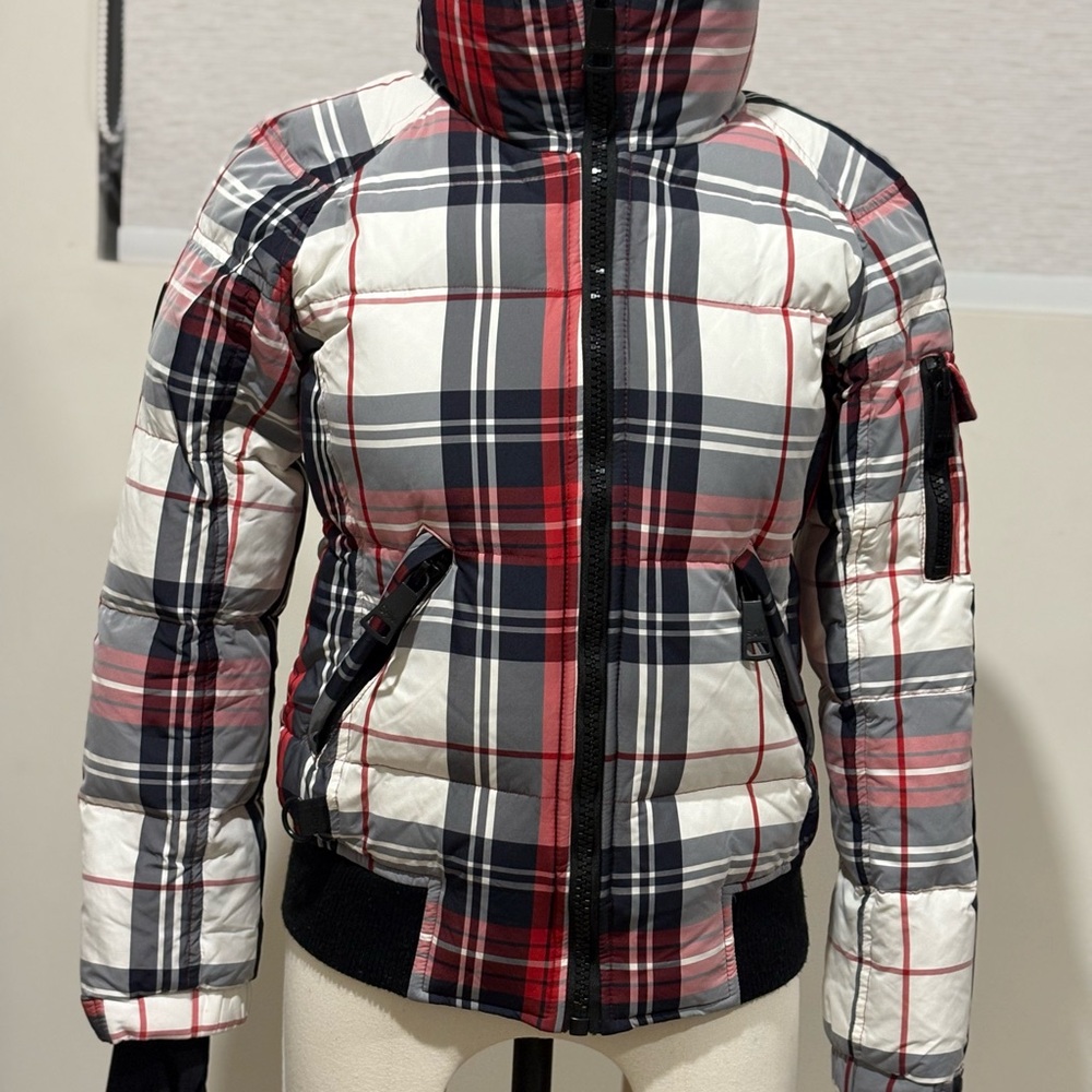 SAM. Women's Plaid Puffer Jacket - Red, Black, White